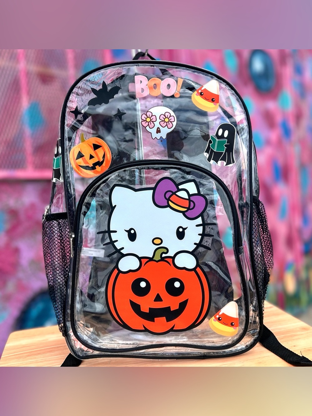 KAWAII Pumpkin Patch Clear Backpack 15”- Black